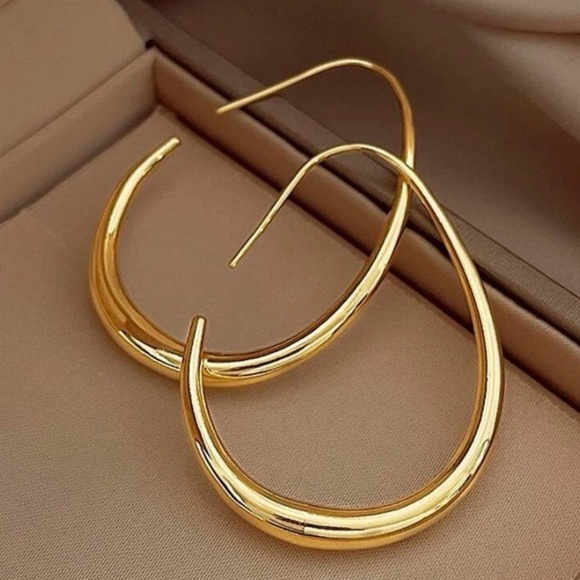 Anthropologie Jewelry - Gold hoop oblong moon earrings